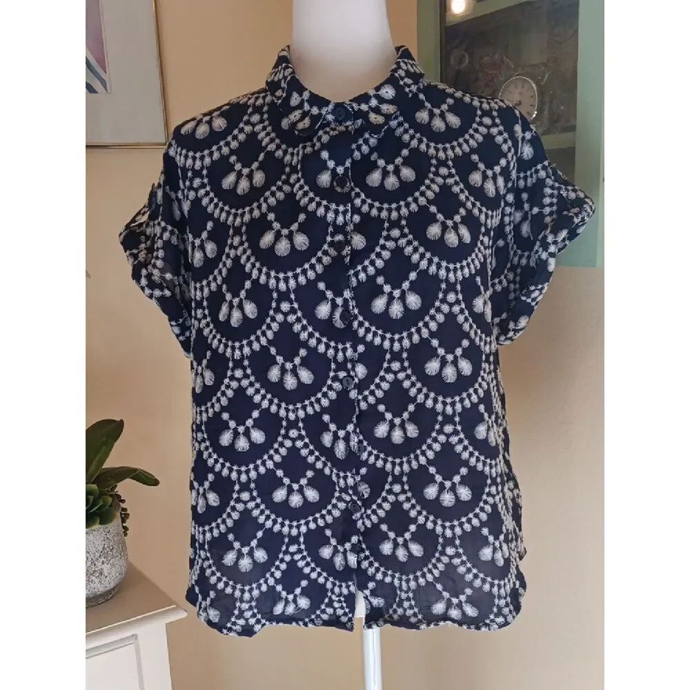 Fig And Flower Semi-Sheer Embroidered Top
